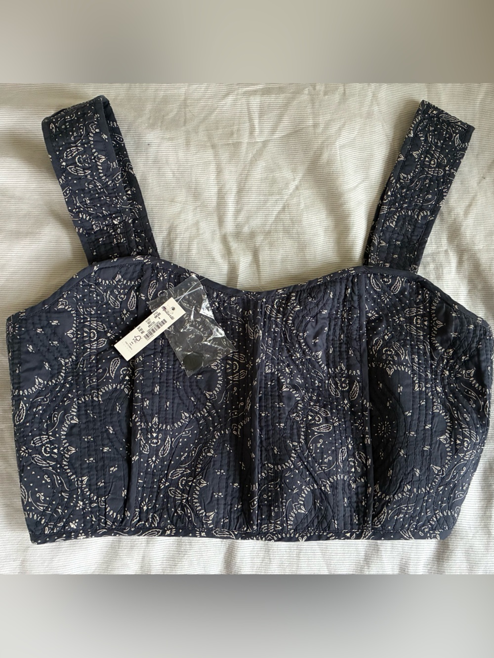 Madewell Navy Paisley Quilted Crop Top
